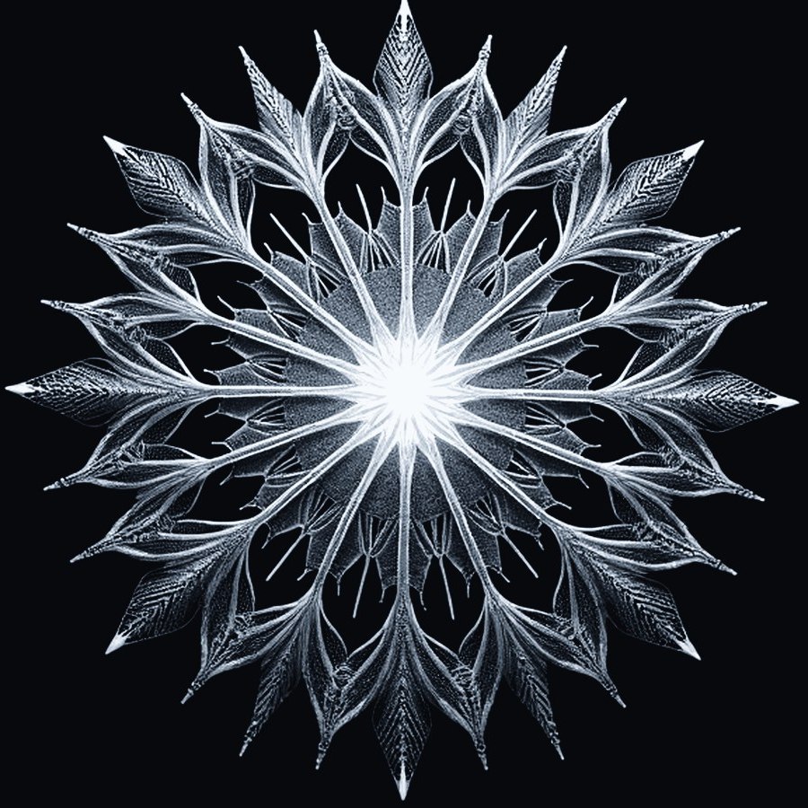 Mandala — a radial lattice of fine white lines.